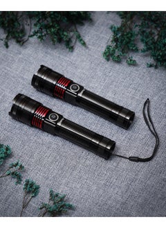 GEEPAS 2 Pcs Rechargeable LED Flash Light | 15W High Power LED| Aluminium Alloy Body Li-ion 3.7V 4000 mAh Battery 5 Hrs Working Time Type C charging| 600 Meters Beam Distance | GFL4667Z Black/Red  - Image 3