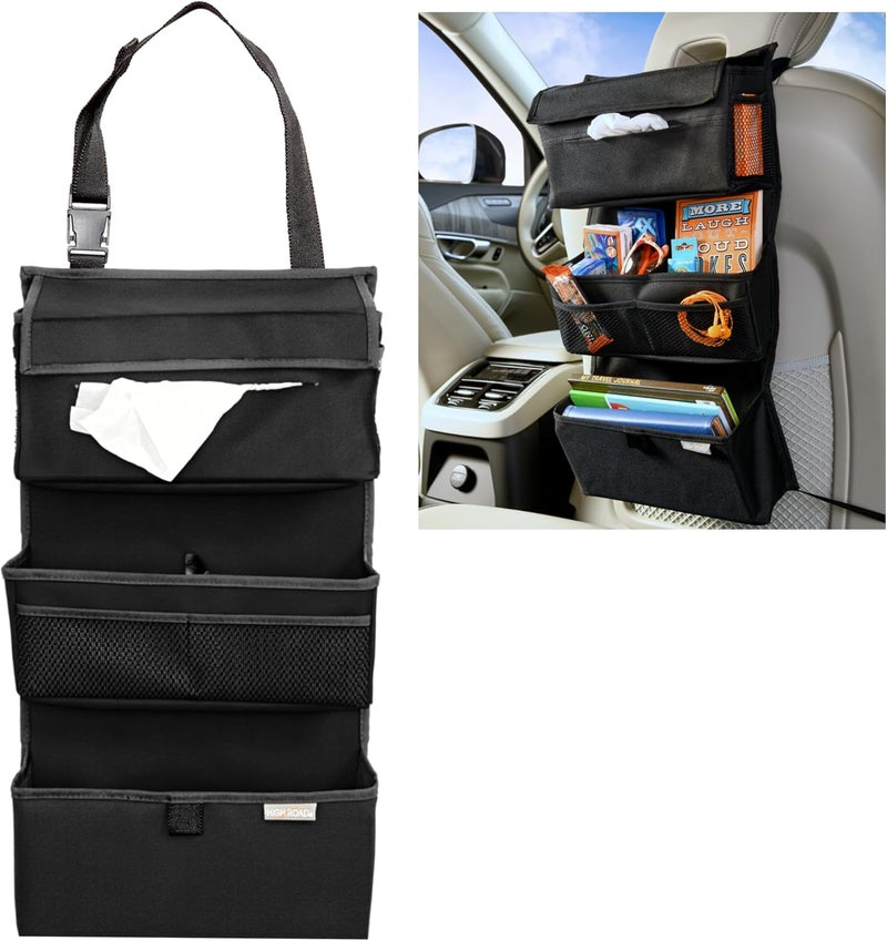 High Road Storage Organizer with Car Tissue Box Holder and Multipurpose Pockets  Back of the Seat or Front Seat Organizer for Driving Essentials  Slim and Compact Car Storage for All Vehicles - Image 1