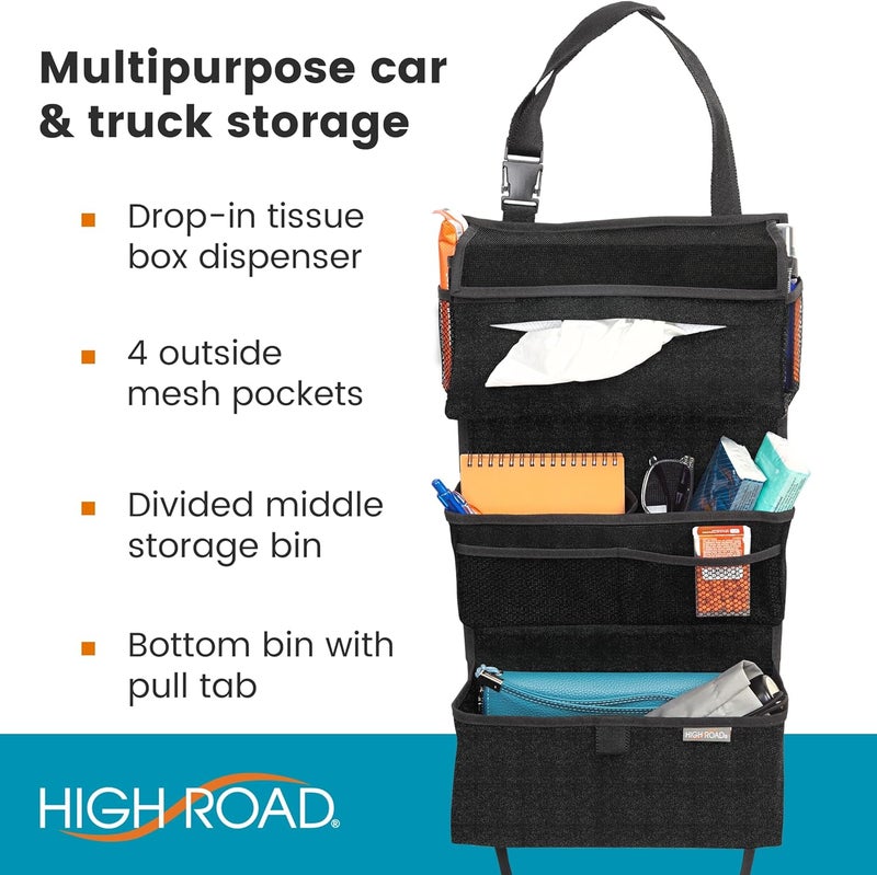 High Road Storage Organizer with Car Tissue Box Holder and Multipurpose Pockets  Back of the Seat or Front Seat Organizer for Driving Essentials  Slim and Compact Car Storage for All Vehicles - Image 3