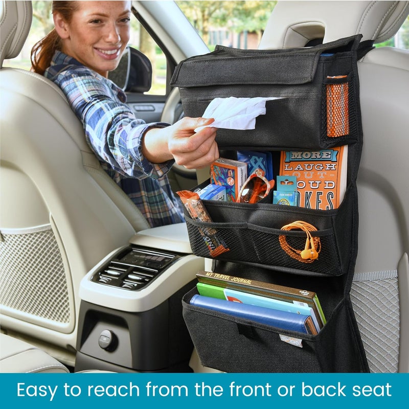 High Road Storage Organizer with Car Tissue Box Holder and Multipurpose Pockets  Back of the Seat or Front Seat Organizer for Driving Essentials  Slim and Compact Car Storage for All Vehicles - Image 2