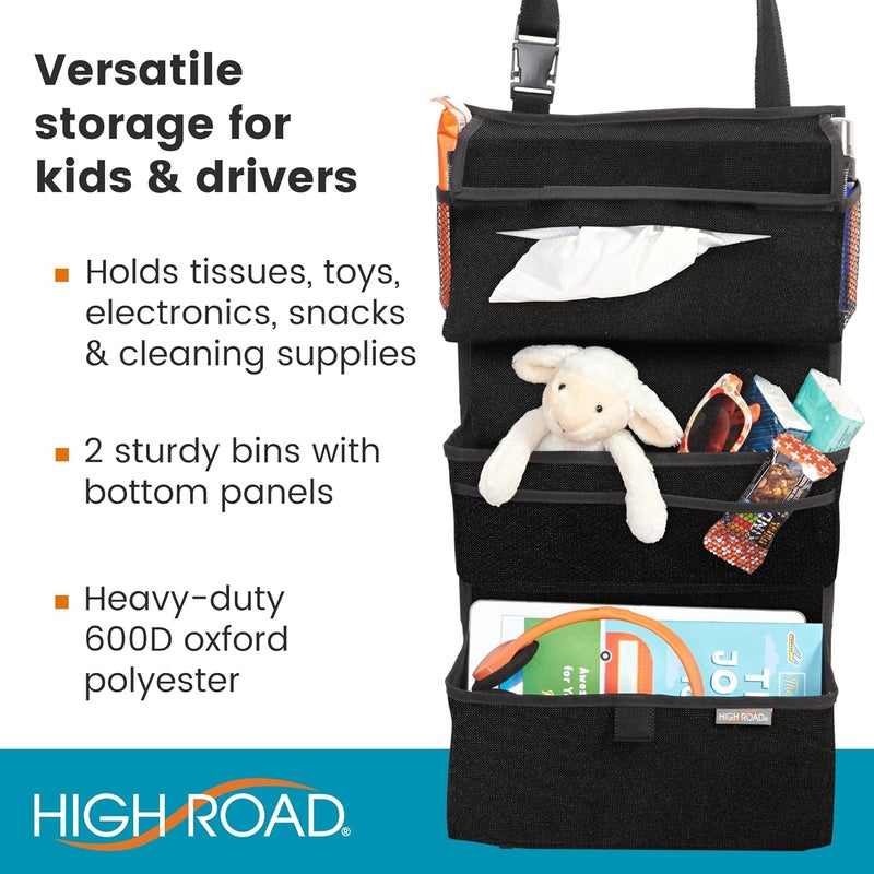 High Road Storage Organizer with Car Tissue Box Holder and Multipurpose Pockets  Back of the Seat or Front Seat Organizer for Driving Essentials  Slim and Compact Car Storage for All Vehicles - Image 4