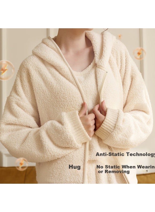 Luckmeey Plush Pajama Set 3-piece Autumn Women's Thickened Long Sleeve Anti-static Hooded Loungewear - Image 3