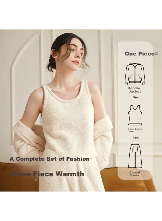 Luckmeey Plush Pajama Set 3-piece Autumn Women's Thickened Long Sleeve Anti-static Hooded Loungewear - Image 1