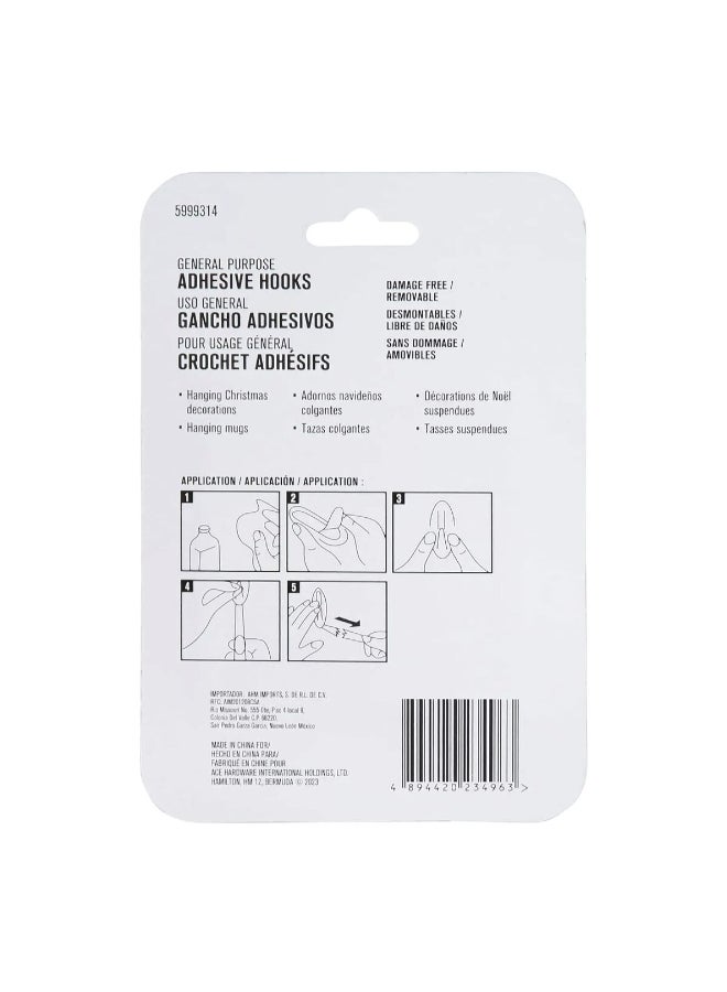 ACE 3-Piece Damage Free General Purpose Adhesive Hook with Strips White 2.3 x 5.5cm 5999314 - Image 2