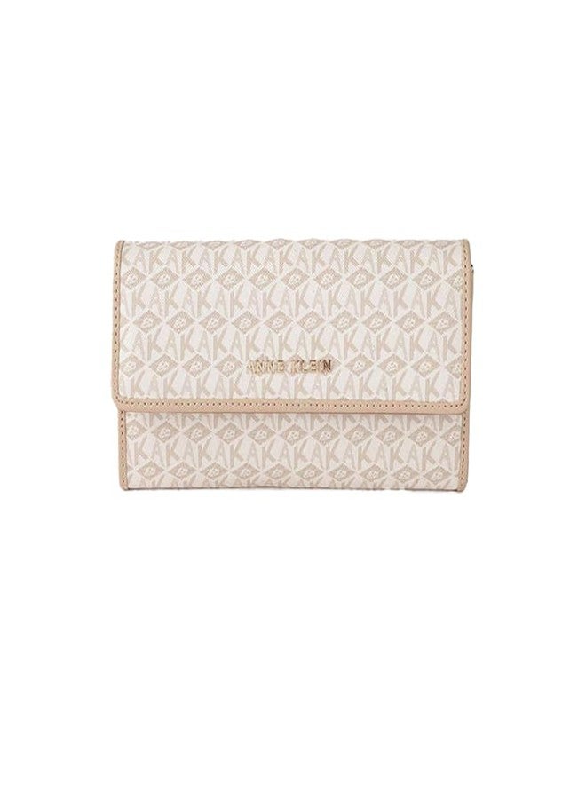 Anne Klein Faux Leather Button Closure Women's Wallet (Beige, XL) - Image 1