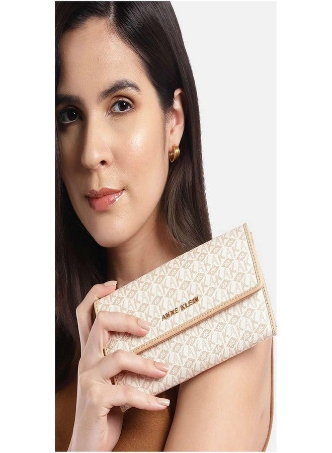 Anne Klein Faux Leather Button Closure Women's Wallet (Beige, XL) - Image 5