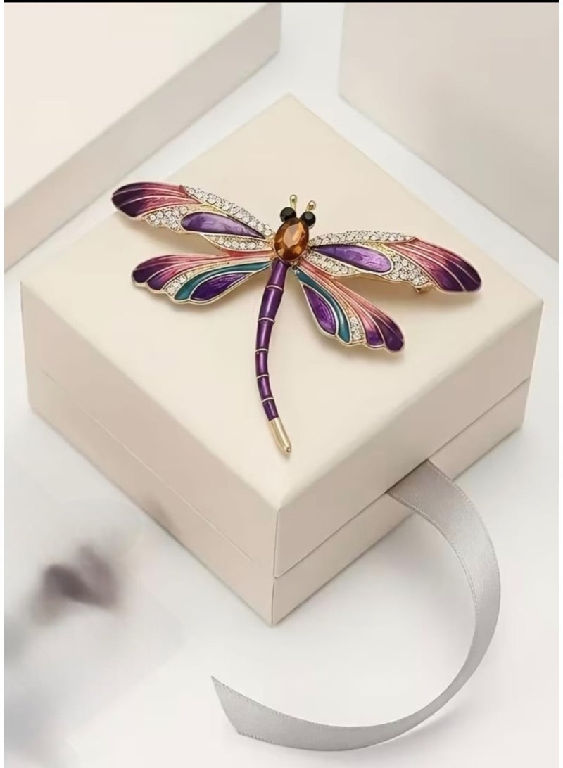Luxury & Trendy Crystal Rhinestone Accessory Brooch Pin for Women, for clothes and Bags Fashion Enamel Available in different shapes and colors Gold/Silver (Dragonfly 3) - Image 1