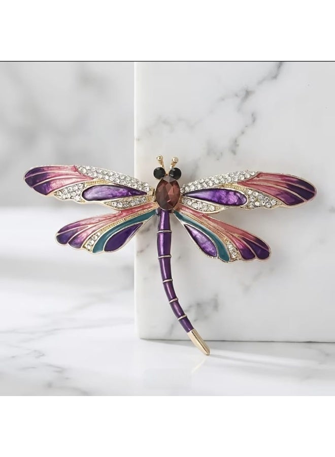 Luxury & Trendy Crystal Rhinestone Accessory Brooch Pin for Women, for clothes and Bags Fashion Enamel Available in different shapes and colors Gold/Silver (Dragonfly 3) - Image 2