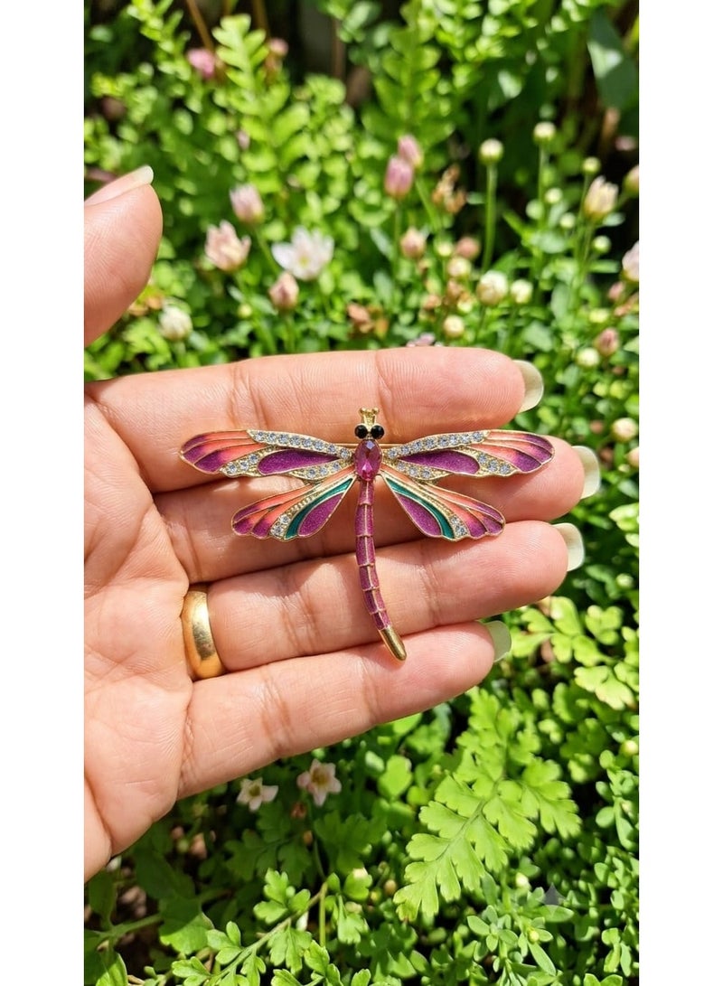 Luxury & Trendy Crystal Rhinestone Accessory Brooch Pin for Women, for clothes and Bags Fashion Enamel Available in different shapes and colors Gold/Silver (Dragonfly 3) - Image 3