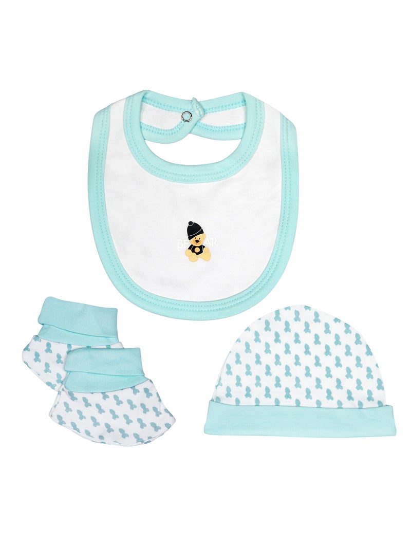 Babies Basic 5 piece Unisex 100% Cotton Sets include Bib, Romper, Mittens, Cap and Sleepsuit/Jumpsuit - Image 4