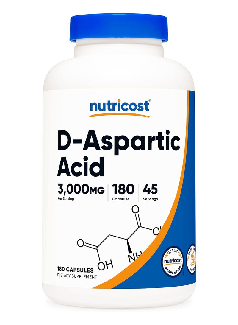 Nutricost كبسولات حمض د-أسبارتيك عبوة من 180 كبسولة 3000 ملغ حصة - Image 1