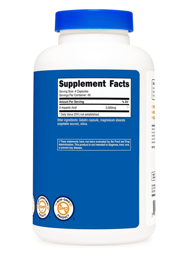 Nutricost كبسولات حمض د-أسبارتيك عبوة من 180 كبسولة 3000 ملغ حصة - Image 3
