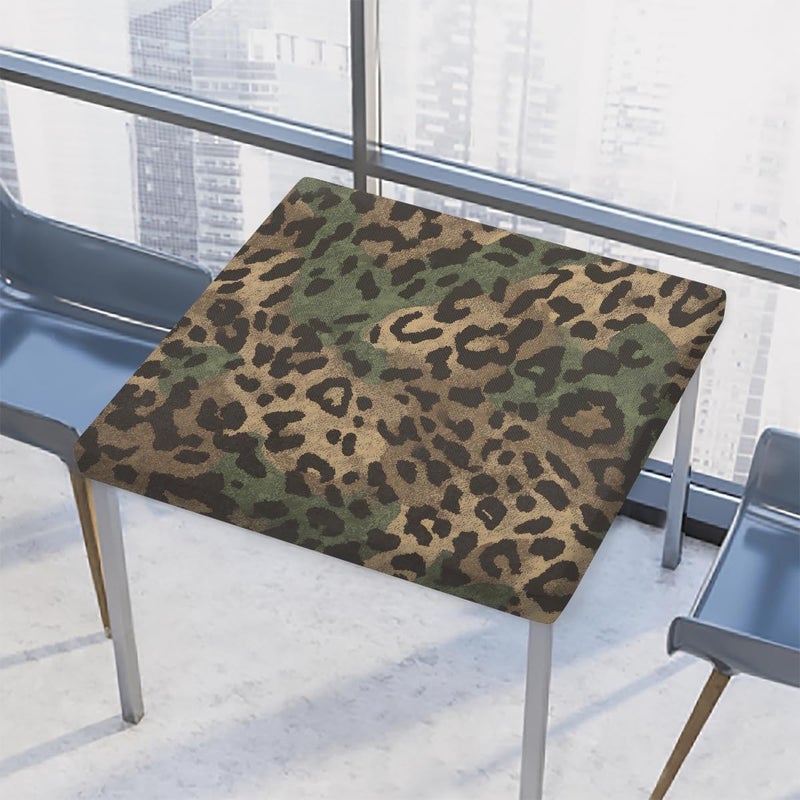 Leopard Camouflage Green Square Fitted Tablecloth Waterproof Elastic Card Table Cover Stretch Wipeable Polyester Square Table Protector for Dining Kitchen Home Outdoor Picnic Decor,34x34inch - Image 1
