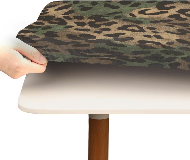 Leopard Camouflage Green Square Fitted Tablecloth Waterproof Elastic Card Table Cover Stretch Wipeable Polyester Square Table Protector for Dining Kitchen Home Outdoor Picnic Decor,34x34inch - Image 4
