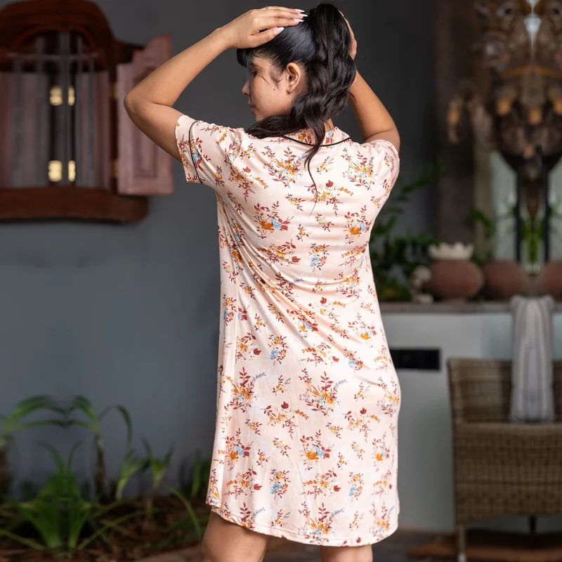 Aadaraya Aadaraya Short Sleepshirt Short Sleeves Floral Print