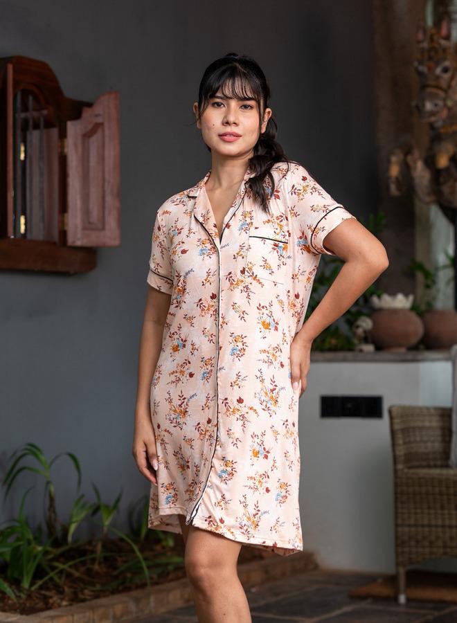 أدريا قميص نوم قصير بطبعات زهور وأكمام قصيرة - Image 1