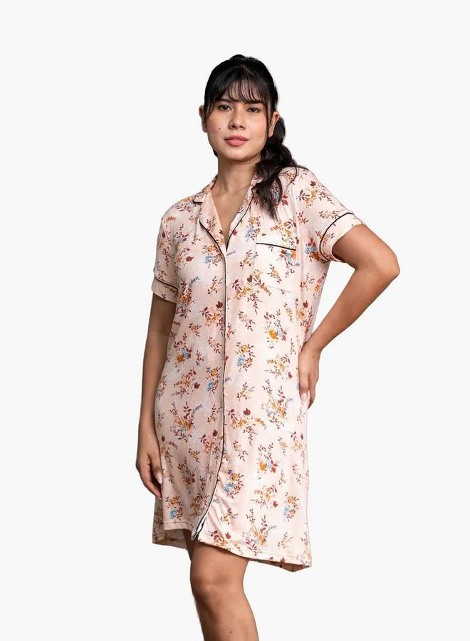 Aadaraya Aadaraya Short Sleepshirt Short Sleeves Floral Print