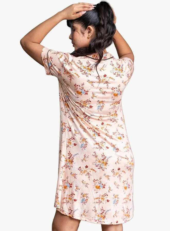 Aadaraya Aadaraya Short Sleepshirt Short Sleeves Floral Print