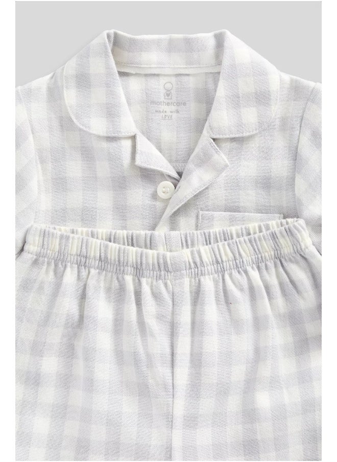 mothercare - Grey Check Woven Baby Pyjamas - Image 1