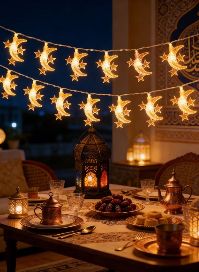 توبيتش زينة رمضان، أضواء رمضان، زينة رمضان معلقة LED بطول 10 أمتار للمنزل (على شكل نجمة وقمر) - Image 1