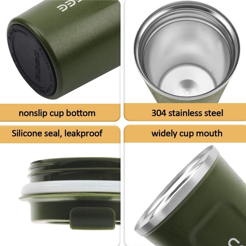 CS COSDDI 12 oz Stainless Steel Vacuum Insulated Tumbler - Coffee Travel Mug Spill Proof with Lid - Thermos Cup for Keep Hot/Ice Coffee,Tea and Beer (Green) - Image 2