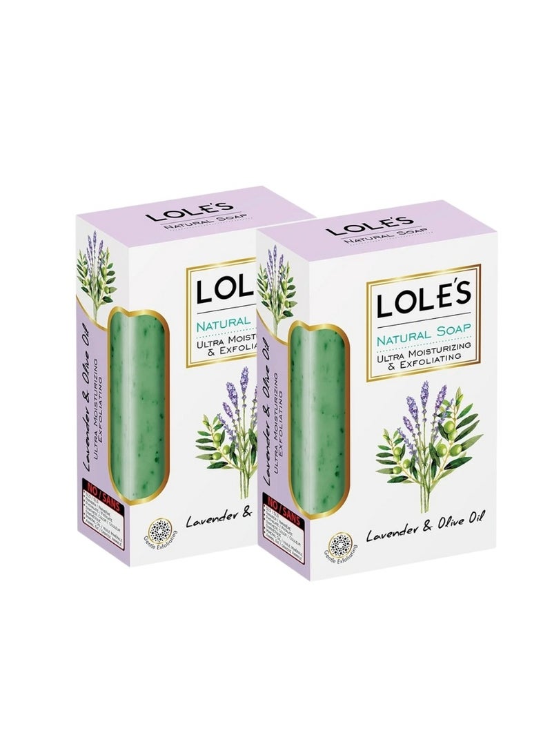 LOLE'S Luxury Pure Natural Soap, Lavender & Olive Oil Beauty Bar, Detox & Deep Cleansing Face and Body Care - Vitamin E, SLS-Free, Crisp & Fresh Touch, 100% Vegetable, No Animal Fat, Pack of 2 x 150g - Image 1