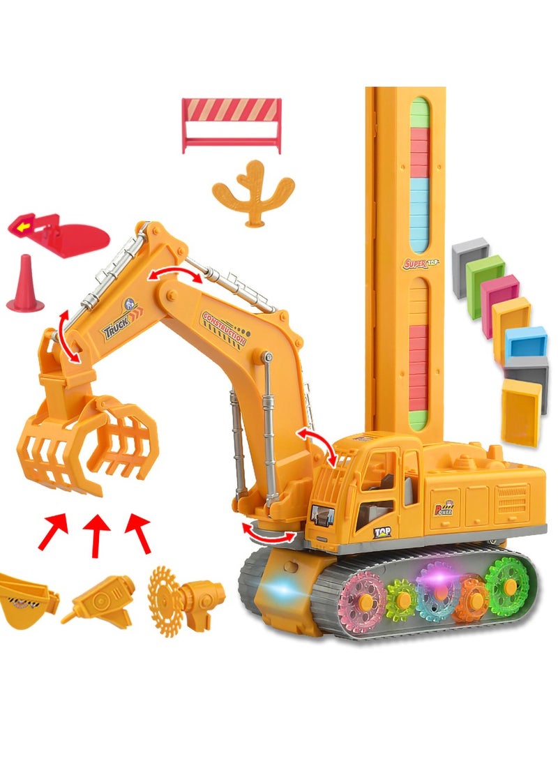 SYOSI Engineering Vehicle Set, 120PCS Automatic Domino Laying Train Toys with Lights & Sounds That Prepares Your Domino Rally Experience Quickly and Automatically for Kids Age 3+  - Image 1