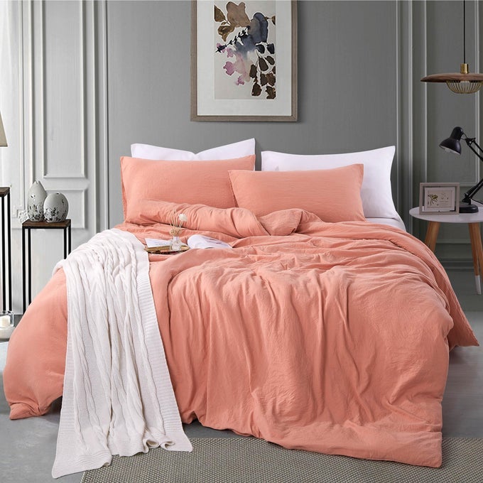 KING SIZE DUVET COVER 3 PIECE BEDDING SET 1 DUVET COVER 2 PILLOW CASES SOFT PREWASHED COMFORTER COVER WZIPPER CLOSURE CORNER TIES NO COMFORTER 104 X 90 TERRACOTTA PASTEL