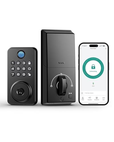 NBBX Fingerprint Door Lock with Handle Smart Keyless Entry Door Lock with App Stores 50 Fingerprints and 50 User Codes IP65 Weatherproof Keypad Deadbolt for Front Interior Doors AutoLock Black - Image 1