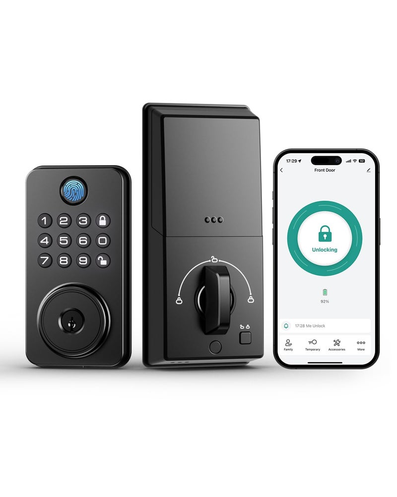 NBBX Fingerprint Door Lock with Handle Smart Keyless Entry Door Lock with App Stores 50 Fingerprints and 50 User Codes IP65 Weatherproof Keypad Deadbolt for Front Interior Doors AutoLock Black - Image 2