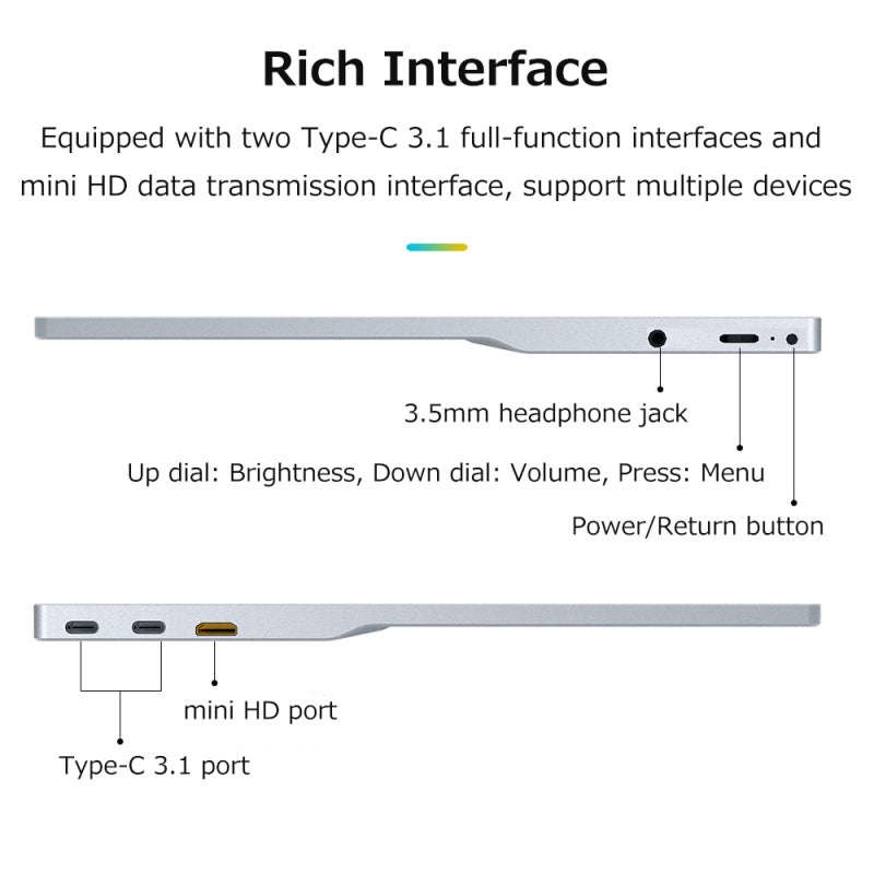 شاشة محمولة 15.6 بوصة فضية شاشة IPS دقة 1920*1080 عرض صور HDR - تقنية FreeSync حماية العينين جسم خفيف جدًا من سبائك الألومنيوم للكمبيوتر المحمول والهاتف والسفر الخارجي والمكتب - Image 2