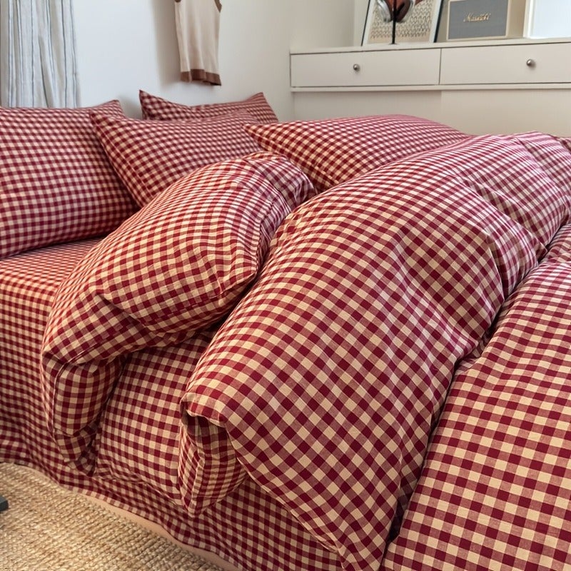 Red Plaid Bedding Duvet Cover Queen Size - Super Soft Duvet Covers Collection - Lightweight, Cooling Duvet Cover - Soft Breathable Bedding (Queen, Red) - Image 1