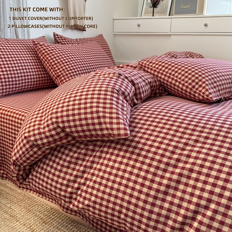 Red Plaid Bedding Duvet Cover Queen Size - Super Soft Duvet Covers Collection - Lightweight, Cooling Duvet Cover - Soft Breathable Bedding (Queen, Red) - Image 3