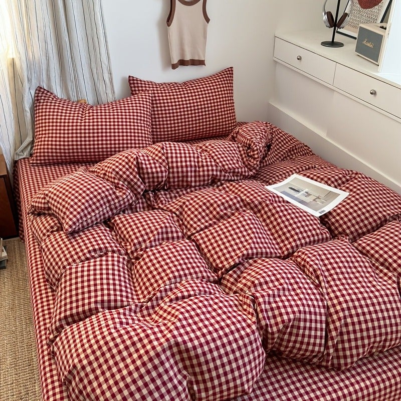 Red Plaid Bedding Duvet Cover Queen Size - Super Soft Duvet Covers Collection - Lightweight, Cooling Duvet Cover - Soft Breathable Bedding (Queen, Red) - Image 4
