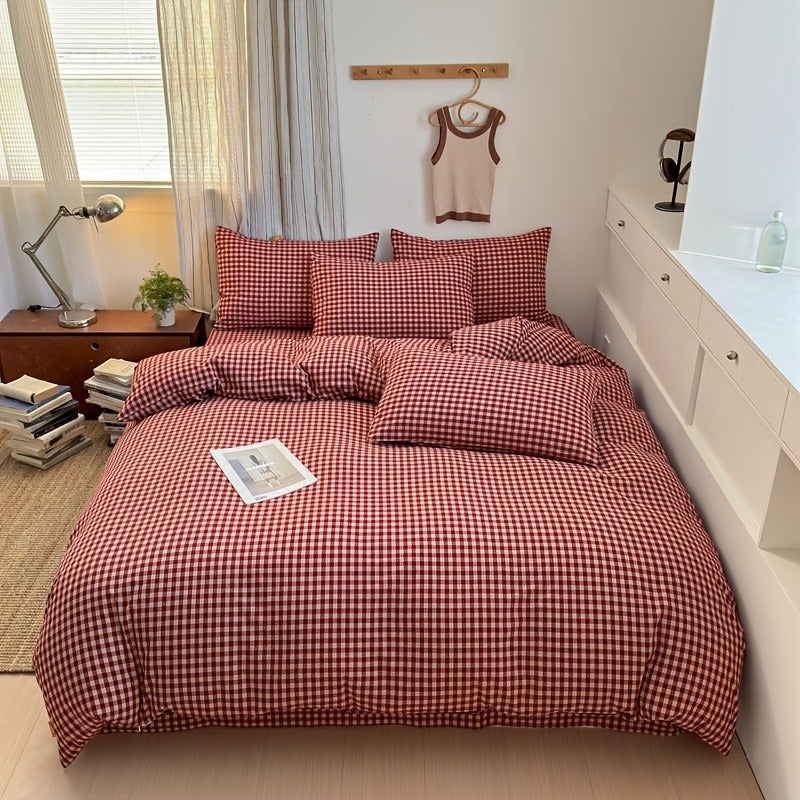 Red Plaid Bedding Duvet Cover Queen Size - Super Soft Duvet Covers Collection - Lightweight, Cooling Duvet Cover - Soft Breathable Bedding (Queen, Red) - Image 5