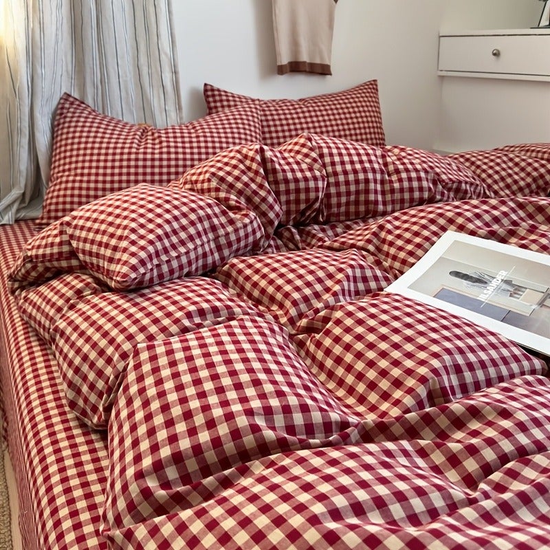 Red Plaid Bedding Duvet Cover Queen Size - Super Soft Duvet Covers Collection - Lightweight, Cooling Duvet Cover - Soft Breathable Bedding (Queen, Red) - Image 2