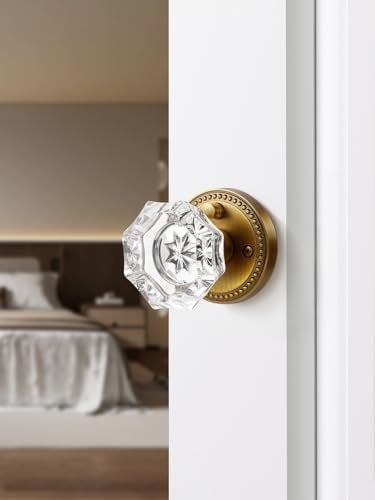 SORWDUERM Antique Brass Door Knobs Crystal Door Knob Interior Privacy Door Knob for Bedroom and Bathroom Glass Door Knob,Zinc Alloy 2 Pack - Image 4