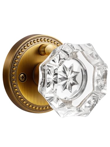 SORWDUERM Antique Brass Door Knobs Crystal Door Knob Interior Privacy Door Knob for Bedroom and Bathroom Glass Door Knob,Zinc Alloy 2 Pack - Image 1