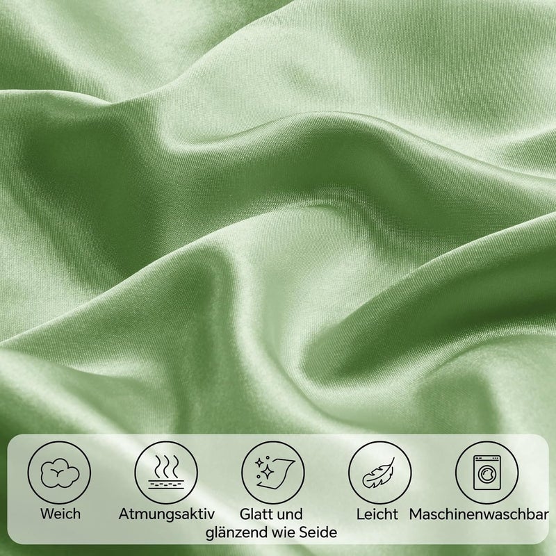 BEDELITE Satin Cushion Cover, Set of 2, 40 x 80 cm, Grass Green | Silk Pillowcase Alternative, Soft for Summer, 2 Hair Bobbles Included, for Hair and Skin - Image 3