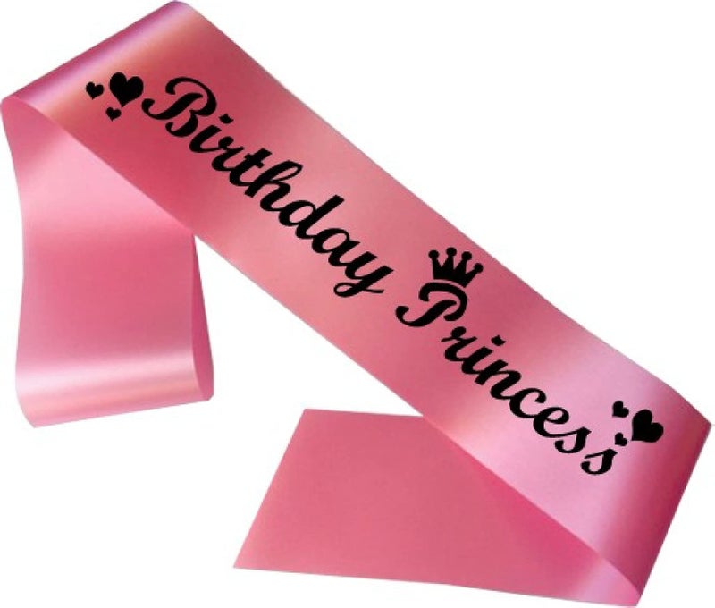 HK balloons Pink Colored Black Printed Birthday Polyester Satin Princess Sash For Birthday -Pink|1 Pcs - Image 2