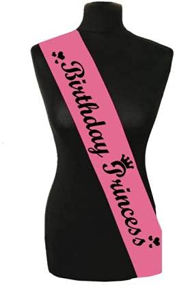 HK balloons Pink Colored Black Printed Birthday Polyester Satin Princess Sash For Birthday -Pink|1 Pcs - Image 5