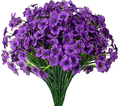 Gamity 15 Bundles Artificial Flowers UV Resistant Outdoor Plants No Fade Faux Plastic Shrubs Fake Silk Flowers Window Box Garden Porch Home Decoration(Purple) - Image 1