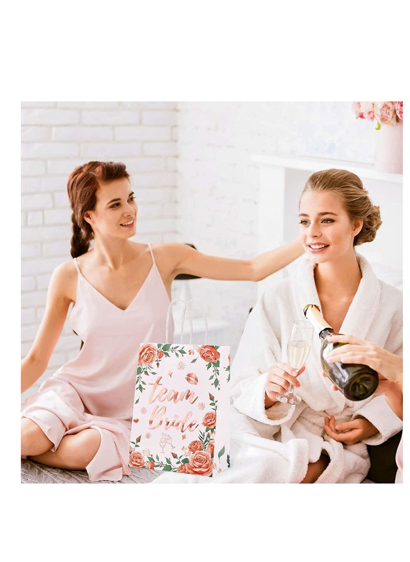 SYOSI - 12Pcs Team Bride Bags Floral Hen Party Bags Rose Gold Foiled Bags with Handle Wedding Paper Party Bags Bridesmaid Gift Bags Hen Do Accessories Hen Party Favours Bags for Keepsake Rose Gold - Image 1