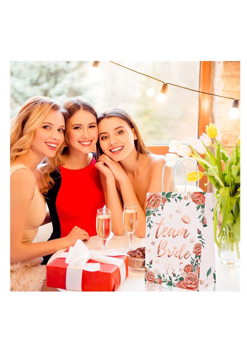 SYOSI - 12Pcs Team Bride Bags Floral Hen Party Bags Rose Gold Foiled Bags with Handle Wedding Paper Party Bags Bridesmaid Gift Bags Hen Do Accessories Hen Party Favours Bags for Keepsake Rose Gold - Image 1