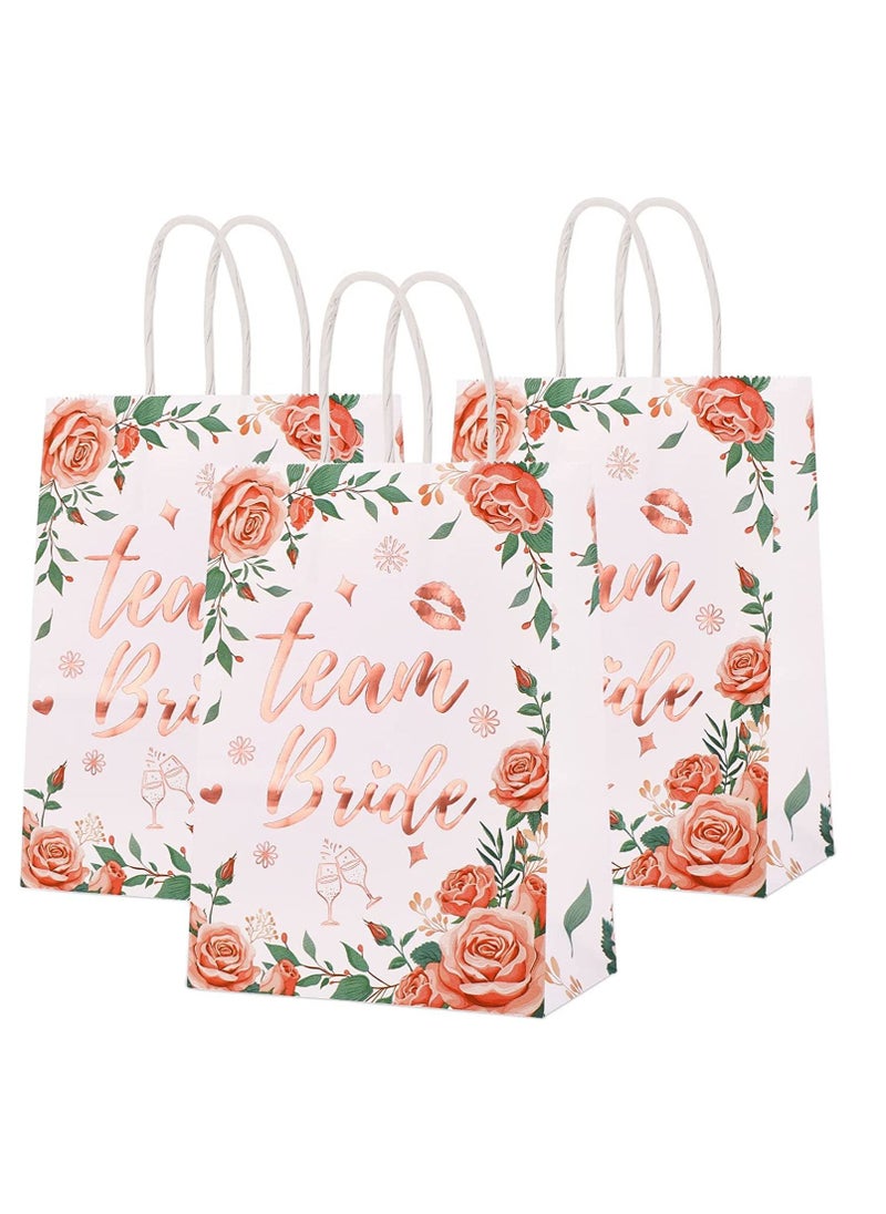 SYOSI - 12Pcs Team Bride Bags Floral Hen Party Bags Rose Gold Foiled Bags with Handle Wedding Paper Party Bags Bridesmaid Gift Bags Hen Do Accessories Hen Party Favours Bags for Keepsake Rose Gold - Image 1