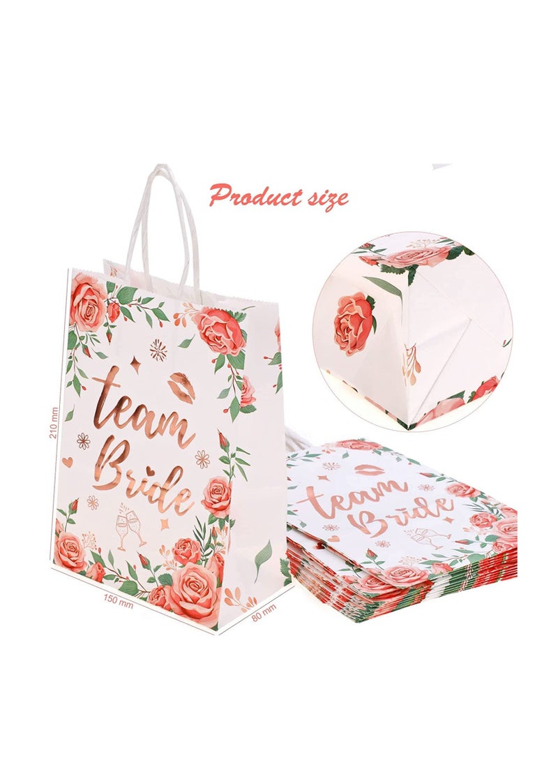 SYOSI - 12Pcs Team Bride Bags Floral Hen Party Bags Rose Gold Foiled Bags with Handle Wedding Paper Party Bags Bridesmaid Gift Bags Hen Do Accessories Hen Party Favours Bags for Keepsake Rose Gold - Image 1