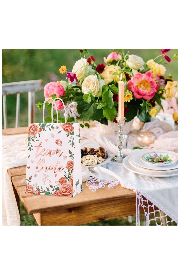 SYOSI - 12Pcs Team Bride Bags Floral Hen Party Bags Rose Gold Foiled Bags with Handle Wedding Paper Party Bags Bridesmaid Gift Bags Hen Do Accessories Hen Party Favours Bags for Keepsake Rose Gold - Image 1