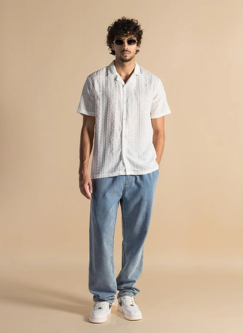 SHAPES TEXTURED SEMI-SHEER COTTON SHIRT