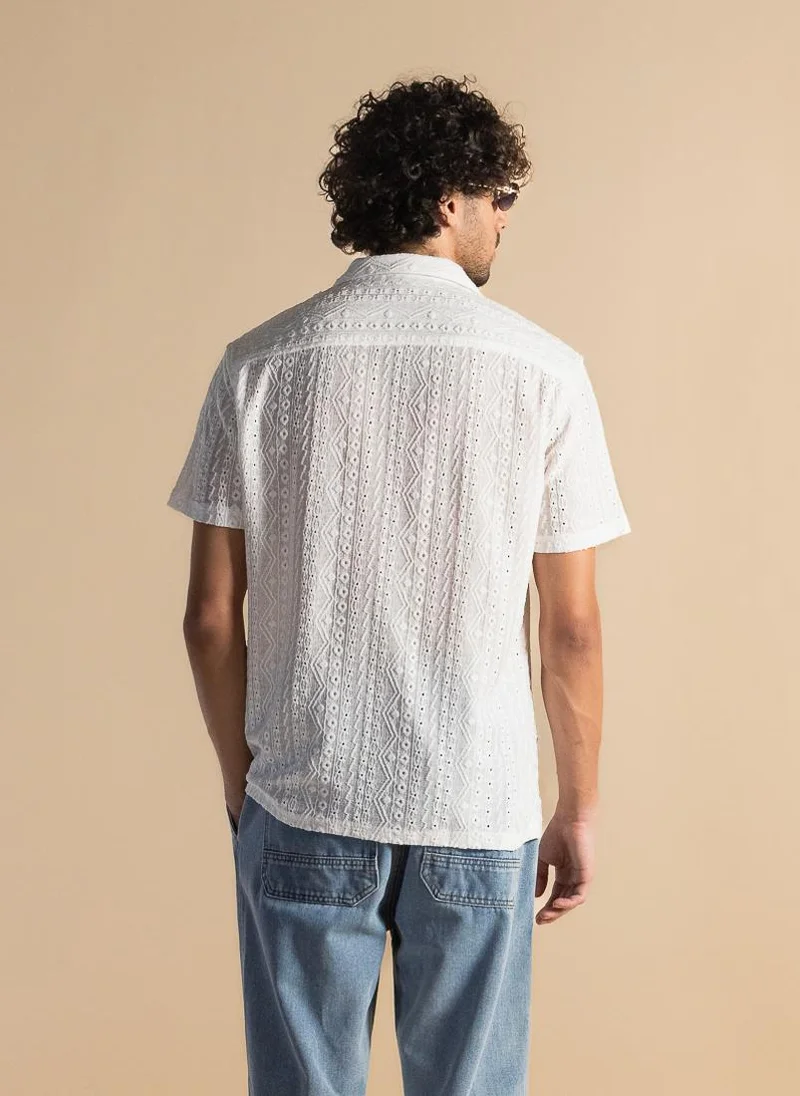 SHAPES TEXTURED SEMI-SHEER COTTON SHIRT