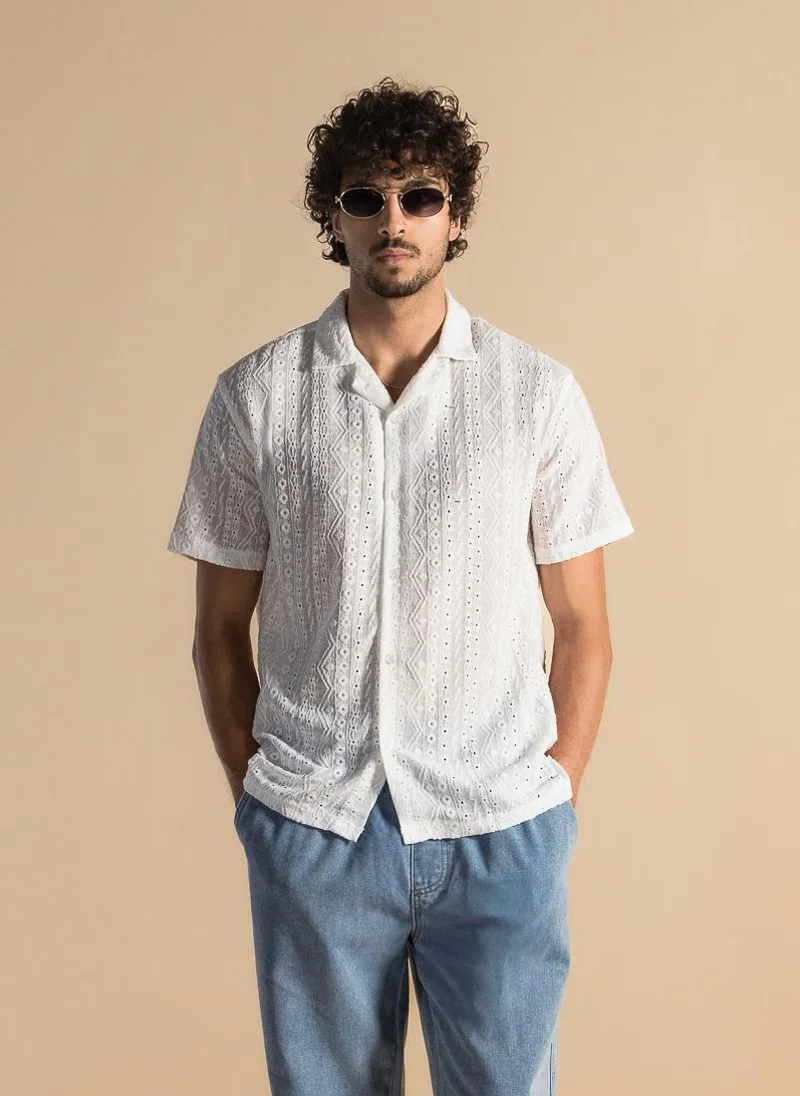 SHAPES TEXTURED SEMI-SHEER COTTON SHIRT